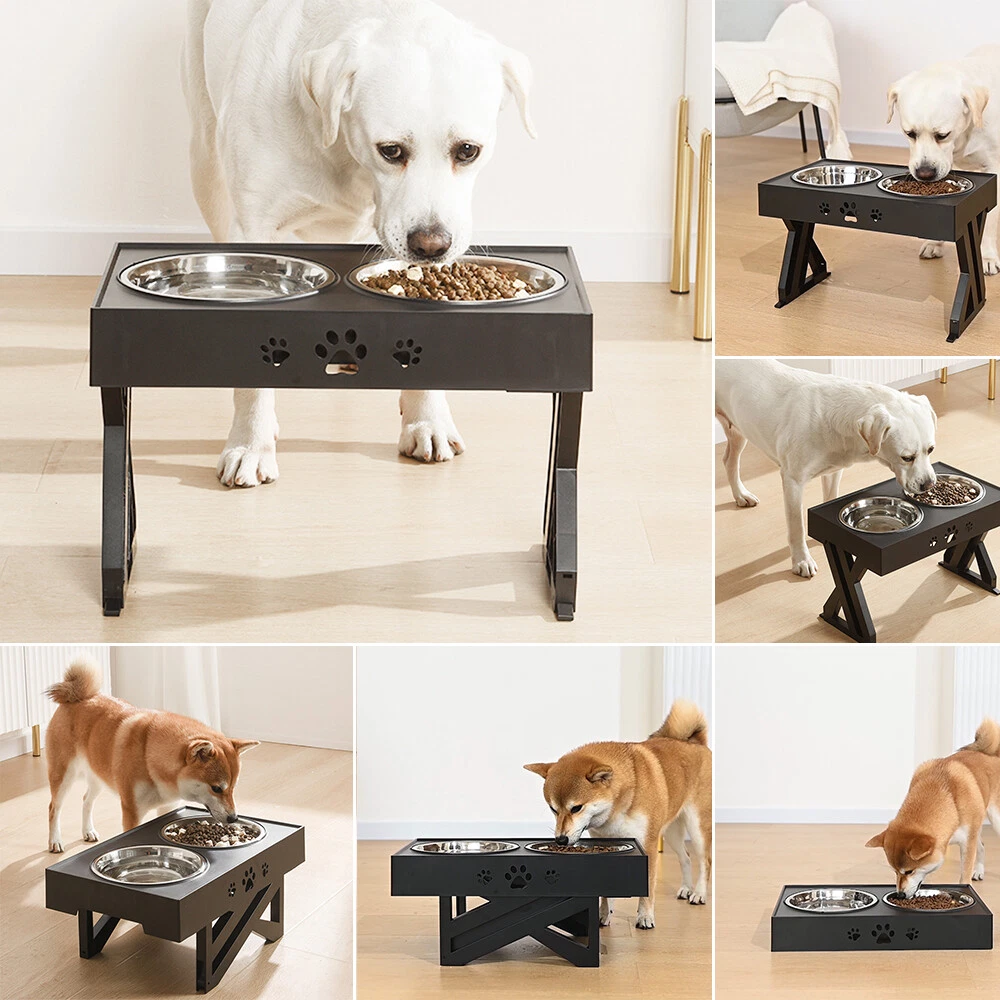 Elevated Dog Bowls Adjustable Raised Dog Bowl Stand Dog Feeding Station  Adjusts to 4 Heights for Small Medium Large Dogs and Pets 