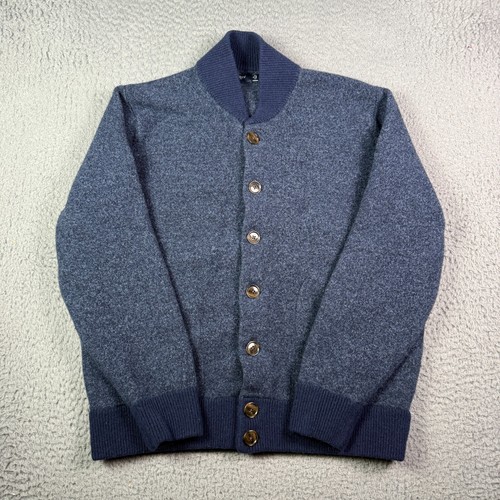 J.Crew 100% Lambswool Bomber Sweater Cardigan Mens XL Blue 2 Tone Style G9128 - Picture 2 of 10