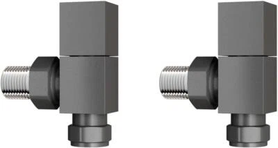 IBATHUK Designer Radiator Valves Pair Square Angled Anthracite 15mm