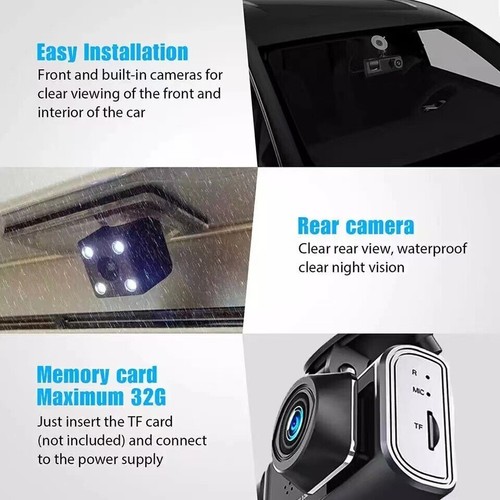 HD 1080P Car Dual Lens Dash Cam Front/Rear/Inside Video Recorder Camera G-sensor - Picture 3 of 12