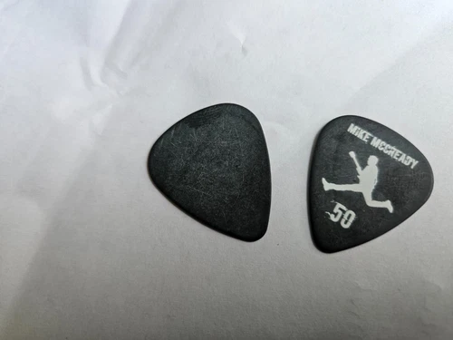 Image: https://i.ebayimg.com/images/g/HToAAOSwneJoStZU/s-l500.webp Pearl Jam pick Mike McCready Pick 50th Bday Single Sided Mike Jump pick - Picture 1 of 1