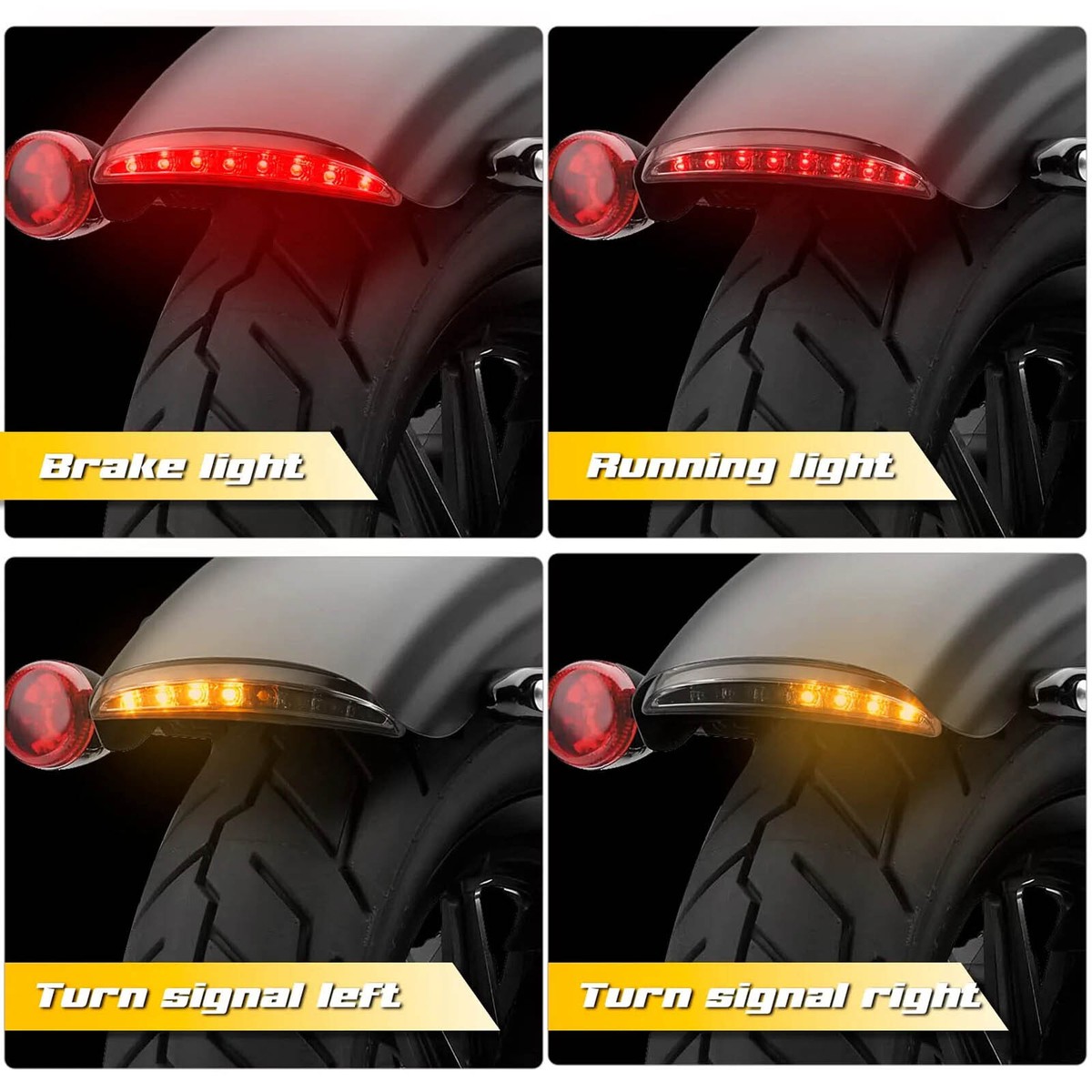 Motorcycle 3 In 1 LED Tail Brake Running Lamp Turn Signal Flasher Indicator Blinker Lights For