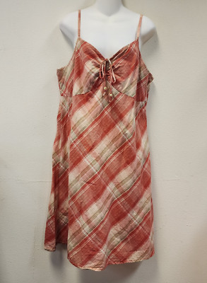 Faded Glory Short Y2K Dress Red Gold Plaid XL 16/18 Babydoll Spaghetti Straps