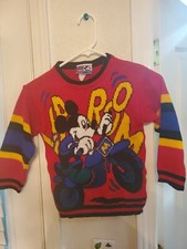 Vintage Walt Disney 80s Red Knit Mickey Mouse USA Sweater Kids Medium 6