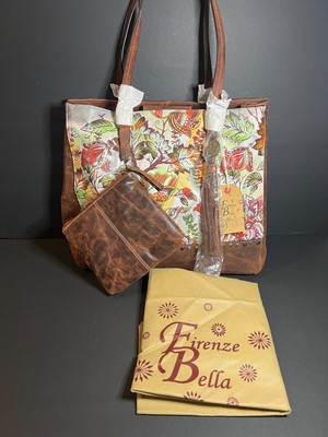 Firenze Bella Venetia Floral Print Large Leather Shoulder Bag w Pouch & Dust Bag