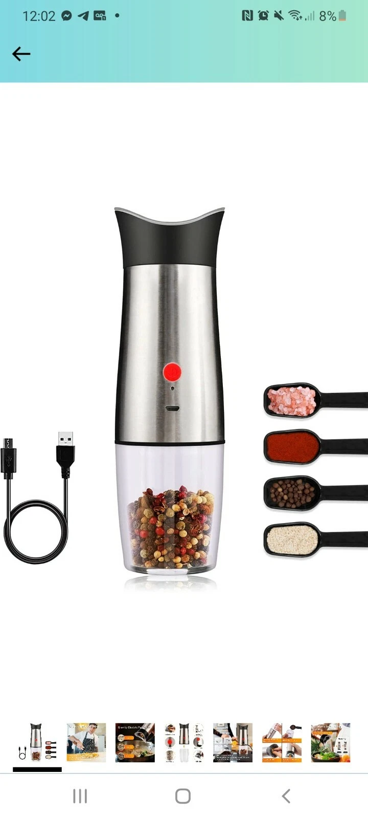 L-TIMEYUU Electric Salt and Pepper Grinder Mill, Protable & Rechagble Large...
