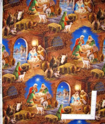 Nativity Jesus Mary Fabric By The Yard A King Is Born Christmas Cotton by QT