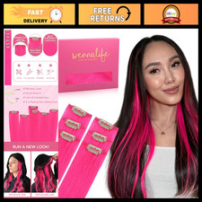 Hot Pink Clip-In Hair Extensions 20 Inch - Real Human Hair, Colorful Stylish