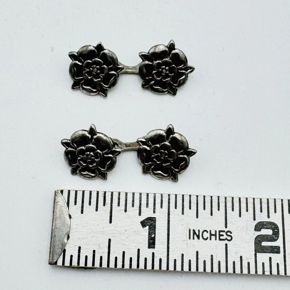 English Tudor Rose Silver Pewter Cufflinks VINTAGE - Image 3 of 4