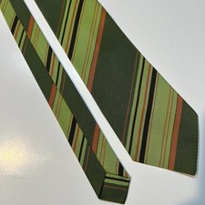 Vintage 70's DISCO Necktie MoD Green Stripe RETRO Wide Neck Tie 54  x3.5  