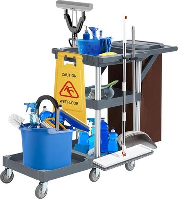 3-Shelf Commercial Rolling Cleaning Cart with Wheels 300Lb Housekeeping Cart