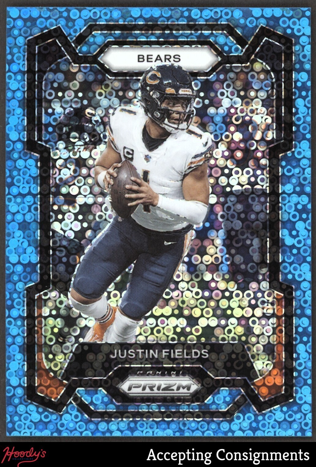 2023 Panini Prizm Prizms No Huddle Blue #48 Justin Fields BEARS 70/95
