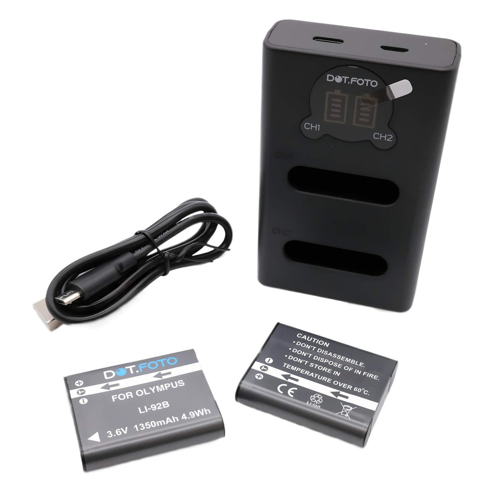 Battery x2 LI-92B 1350mAh & USB LCD Dual Charger for Olympus