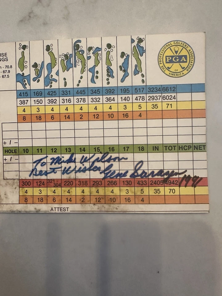 ЧРЕЗВЫЧАЙНО РЕДКАЯ С АВТОГРАФОМ GENE SARAZEN SCORECARD PGA НАЦИОНАЛЬНЫЙ ГОЛЬФ-КЛУБ - Изображение 2 из 4