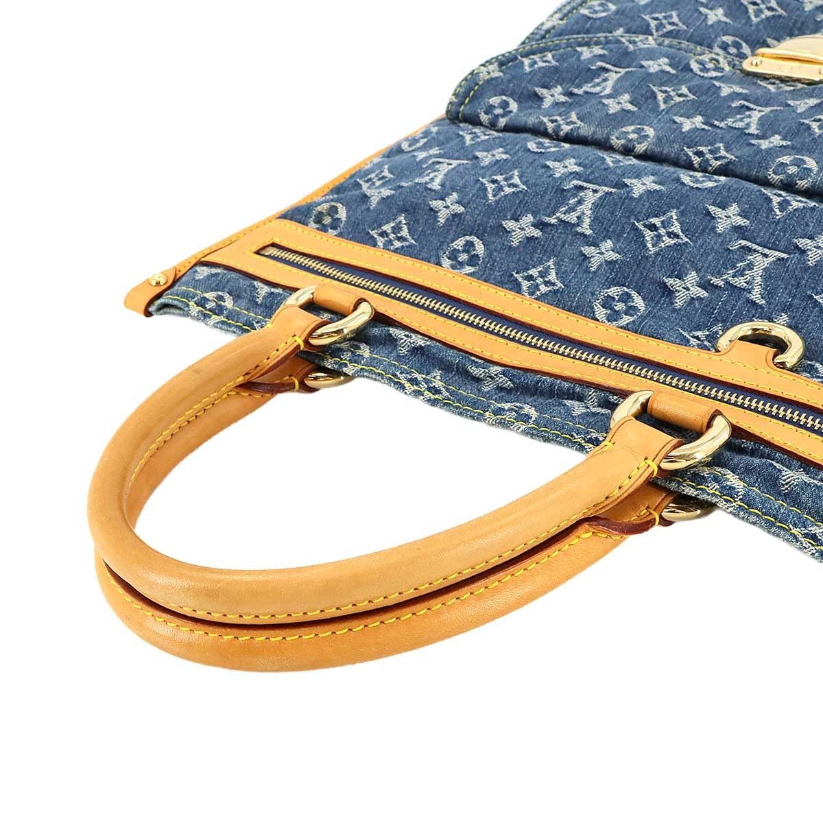 LOUIS VUITTON Monogram Denim Flat Shopper Tote Bag Canvas Blue
