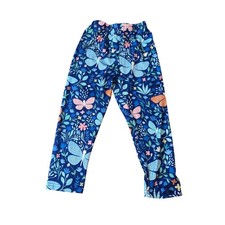 Butterfly Floral Leggings Kids Blue Botanical Print SIZE 6-7T
