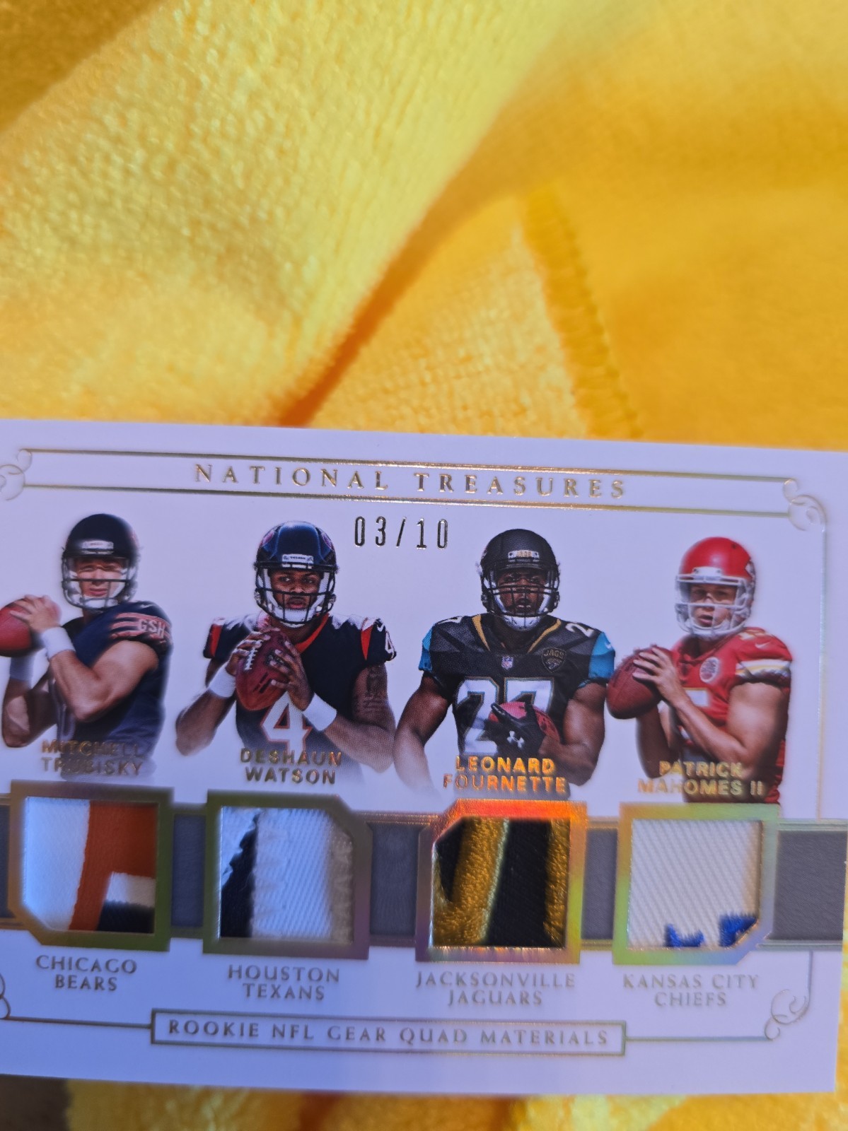 2017 National Treasures  Rookie Materials GOLD 3/10 Mahomes Rookie Quad Material view 12