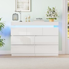 White High Gloss 7 Drawer Chest of Drawers w/ RGB LED Light Storage Cabinet Unit