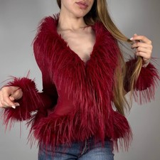 Vintage Y2K Faux Fur Trim Japanese Style Sexy...