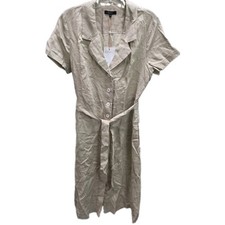 Quince 100% European Linen Short Sleeve Button Down Midi Shirt Dress Sand Small