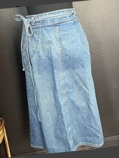 Vintage Levi's Womens 70s 80s Denim Jean Pockets Midi Wrap Skirt 28" Waist