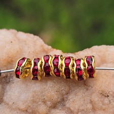 Vintage Swarovski Deep Red Rhinestone Gold Me...