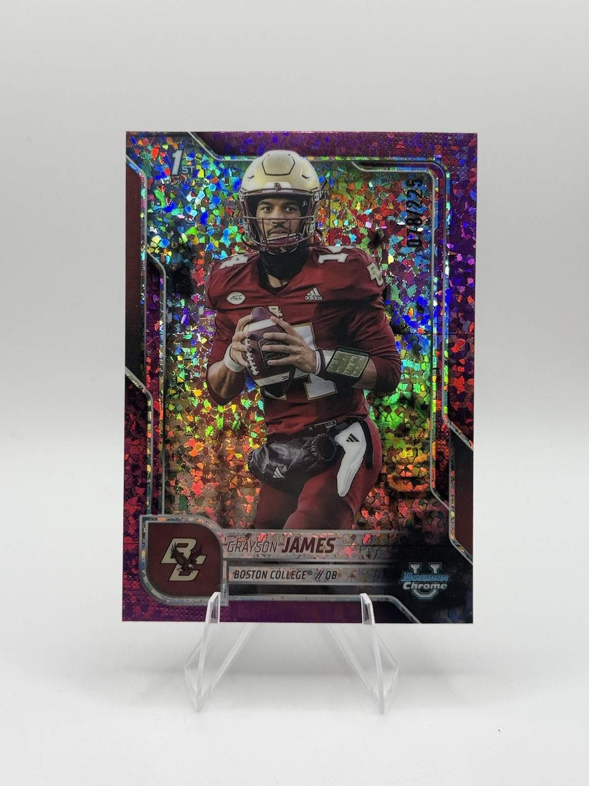 2025 Bowman U Chrome Football Grayson James No. 75 1st Purple Speckle 087/225
