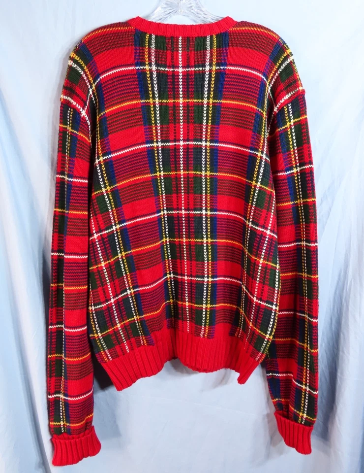 SUÉTER POLO RALPH LAUREN Peso Pesado Suave Algodón ROJO TARTÁN CUADROS CUELLO EN V TALLA L Foto 4 de 4