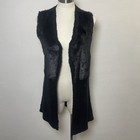 Valerie Stevens Black Faux Fur Knit Vest Size S Sleeveless Open Front Fall Layer