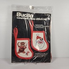 Bucilla Cross Stitch Kit 48791 Mini Christmas Stocking Ornaments Santa  Teddy