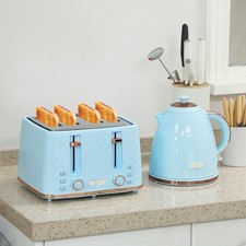 1.7L 3000W Fast Boil Kettle and 930W 2 Slice Toaster Set w/ Auto Shut Off Blue