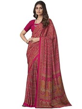 Women's Floral Printed Silk Crepe Saree with Unstitched Blouse Piece