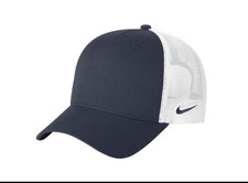 Nike Rise Cap Navy/White Snapback Mesh Trucker Adjustable Logo Hat 1 Size