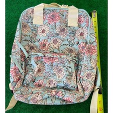 Floral Print Backpack Light Blue Pink Flowers Lightweight School Travel Bag