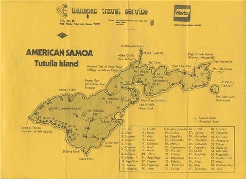 American Samoa Tutuila Island Hertz Transpac Travel Service Map