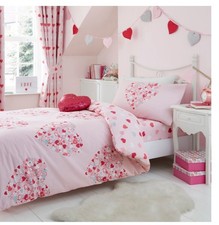 Dunelm pink hearts 🩷 single bedding and blackout curtains bundle 