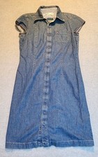 VINTAGE Tommy Hilfiger Dress Womens 8 Blue Denim Snap Front Cap Sleeve Knee