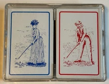 Vintage 2 Piece Set Congress Playing Cards Man and Woman Golfing