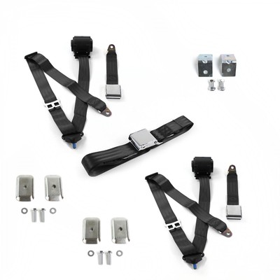 Mercury Eight 1949 - 1951 Airplane 3pt Black Retractable Bench Seat Belt Kit w/ 