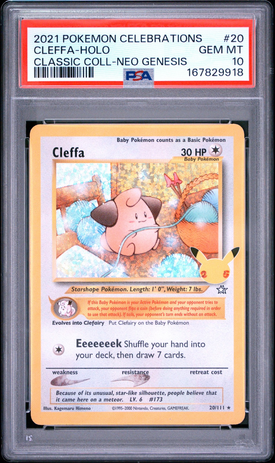 2021 POKEMON CELEBRATIONS CLASSIC COLLECTION #20 CLEFFA-HOLO PSA 10