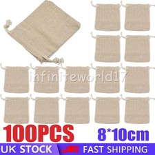 Small Burlap Jute Hessian Wedding Favor Bags Xmas Gift Drawstring Pouch 100pcs