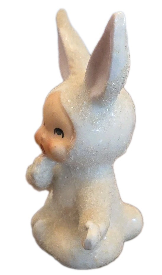 Vintage Sugar Glazed Snow Baby Bunny Rabbit Ceramic Figurines Set Of 3