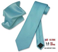 Vesuvio Napoli Solid Color NeckTie  Handkerchief Pocket Turquoise Aqua Blue