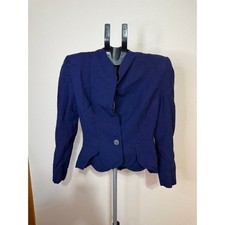 Vintage Scruggs Vandervoort Barney Blue Scalloped Hem Blazer Jacket St. Louis