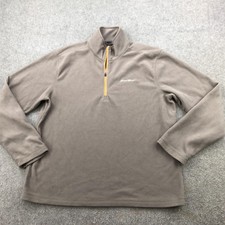Eddie Bauer Sweater Mens Large Brown 1/4 Zip Fleece Pullover Logo Mock Neck
