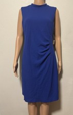 NWT Nine West Royal Blue Sleeveless Sheath Dress Women's Size M Ruched Cocktail