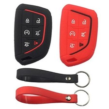 2 fundas de goma de silicona con 6 botones para llavero inteligente, negro rojo