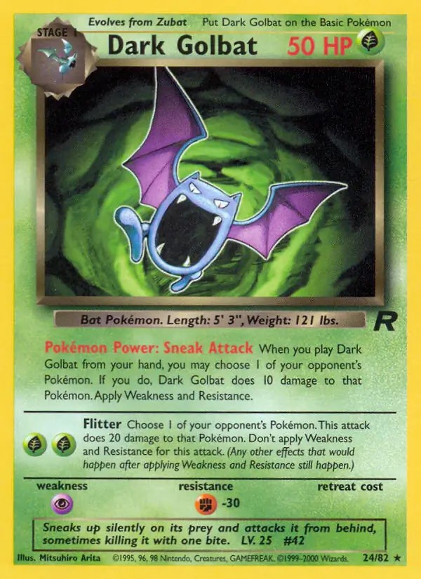 Dark Golbat - 24/82 - Pokemon Team Rocket Unlimited Rare Card WOTC NM