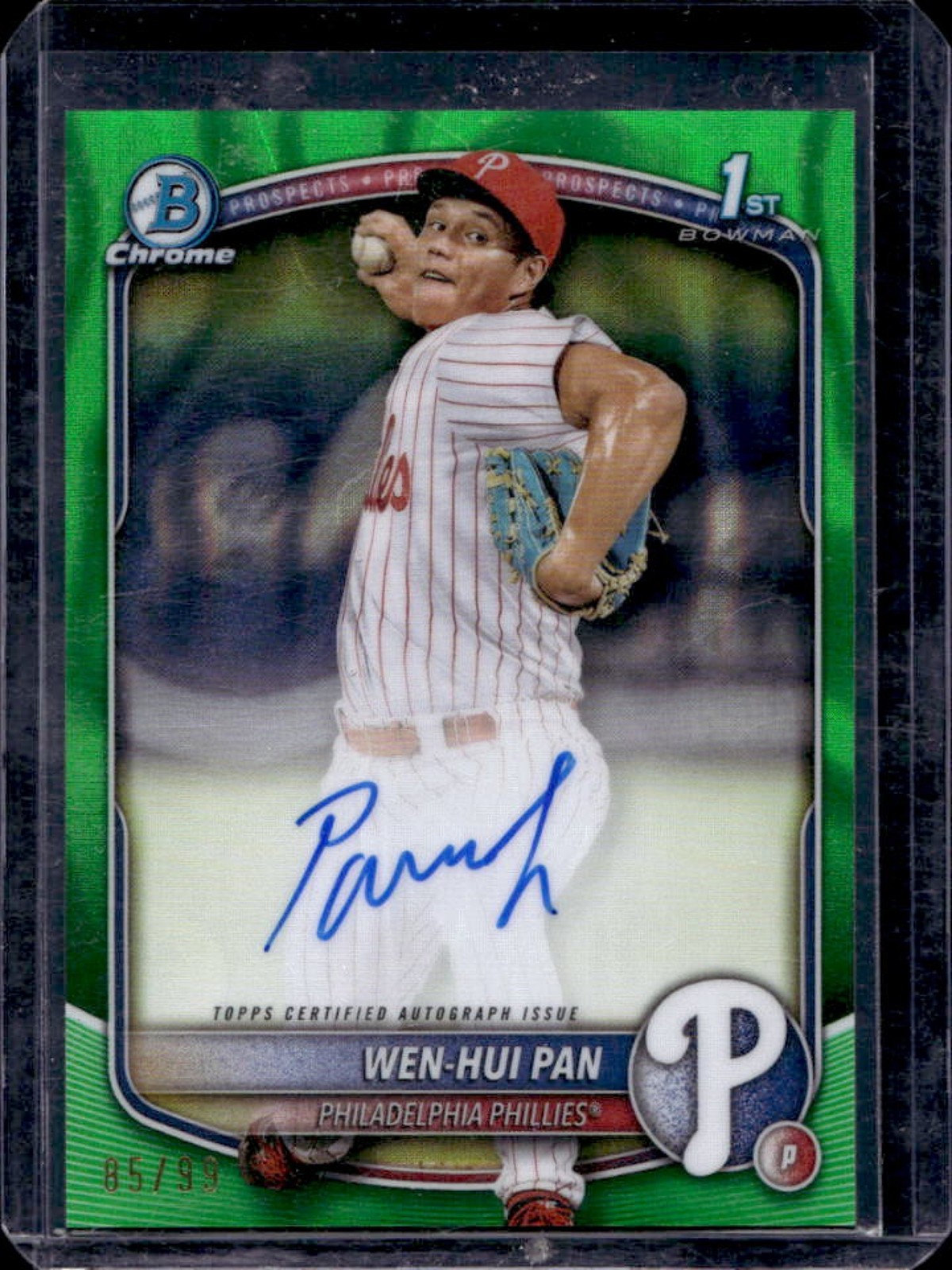 2025 Bowman Wen-Hui Pan Chrome Auto Green Lava Refractor 1st #85/99