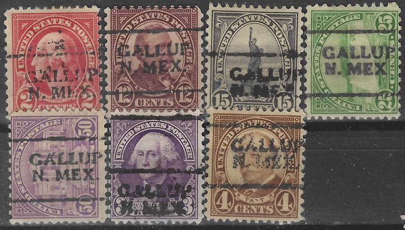 NEW MEXICO PRECANCELS, 1922-1926, GALLUP, TYPE 701, 7 DIFFERENT
